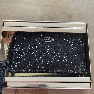 Coach phone wallet wristlet - black glitter stars
